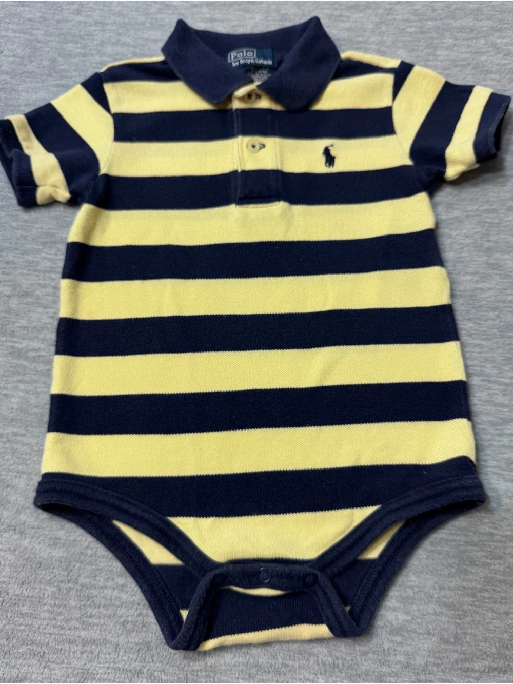 Ralph Lauren Navy & Yellow Striped Baby Polo Onesie